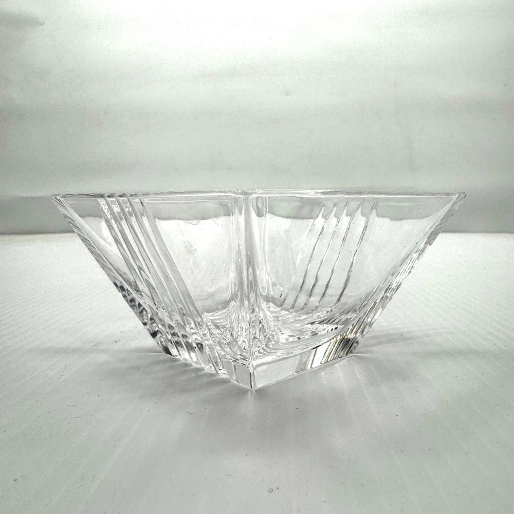 Tiffany & Co. Square Striped Crystal Dish Metropolis Art Deco Signed